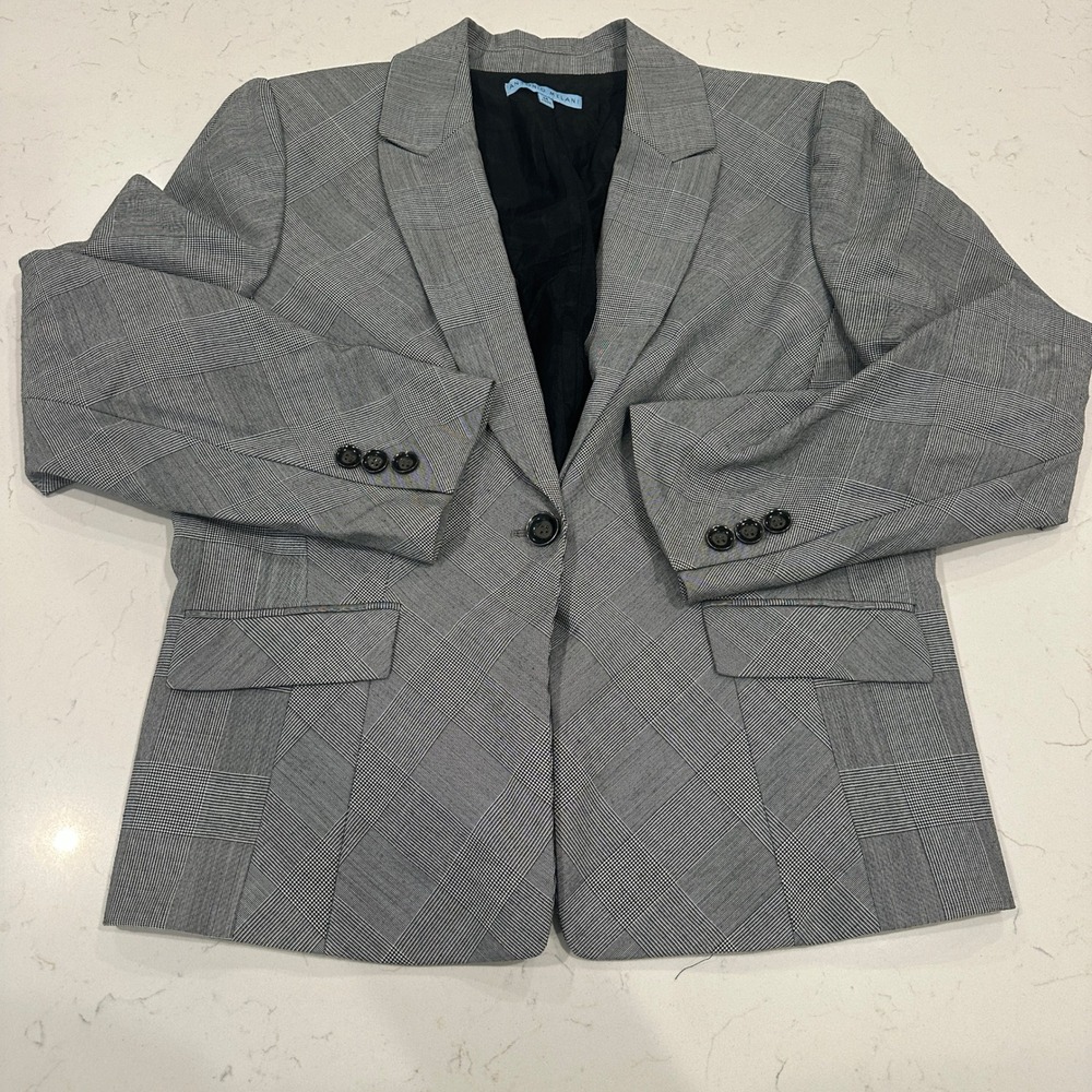Antonio Melani Womens Grey Glen Plaid Single Button Blazer Jacket Size 14